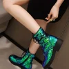 Casual Sequined Ankle Flat Daily Casual Round Toe Lace Up Booties - Image 3