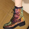 Casual Sequined Ankle Flat Daily Casual Round Toe Lace Up Booties - Image 5