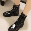Casual Sequined Ankle Flat Daily Casual Round Toe Lace Up Booties - Image 9