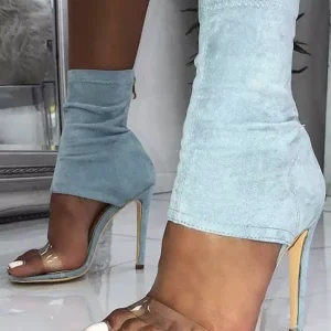 Casual Solid Color Open Toe Transparent Stiletto High Heel