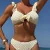 Elegant Fashion Plaid Print Ruffle Strap Beachwear Bikini Set - Image 2