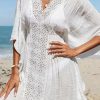 Elegant Fashion Solid Batwing Sleeves V-neck Cover Up For Beachwear - Image 4