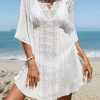 Elegant Fashion Solid Batwing Sleeves V-neck Cover Up For Beachwear - Image 3