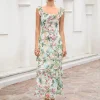 Elegant Floral Design Print Sleeveless With Layered Long Maxi Dress - Image 5