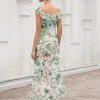 Elegant Floral Design Print Sleeveless With Layered Long Maxi Dress - Image 6