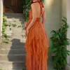 Elegant Halter Neck Ruffled With High Slit And Deep V-neck Maxi Dress - Image 6