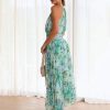Elegant Layered Pleated Floral Sleeveless Halter Print Maxi Dresses - Image 7