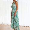 Elegant Layered Pleated Floral Sleeveless Halter Print Maxi Dresses - Image 6