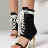 Elegant Open Toe Lace Up Daily Casual High Heel Booties