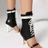 Elegant Open Toe Lace Up Daily Casual High Heel Booties - Image 2