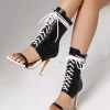 Elegant Open Toe Lace Up Daily Casual High Heel Booties - Image 3