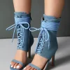 Elegant Open Toe Lace Up Daily Casual High Heel Booties - Image 8