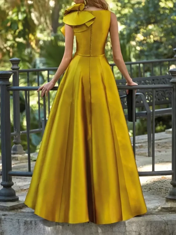 Elegant V-Neck Floor-Length Sleeveless Zipper Flowers Satin Ball Gown - Image 2