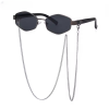 Retro Hexagon With Chain Designer Unique Small Frame Sunglasses - Image 2