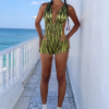 Zebra Print Deep V-Neck Backless Bandage Swimsuit  Shorts Matching Beach 2 Piece Set - Image 2