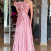 Elegant Pleat Ruched A-line Modern Style Strapless Bespoke Long Maxi Dresses - Image 2