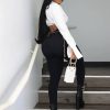 Elegant Long Sleeve Polo Neck Solid Office Lady Crop Tops - Image 5
