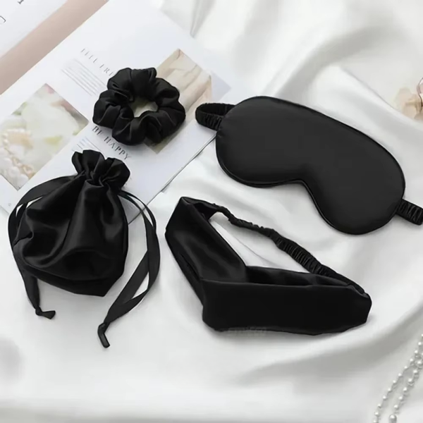 4PCS Silk Eye Mask Set with Hair Bands Storage Bag Comfortable Sleeping Mask - Image 3