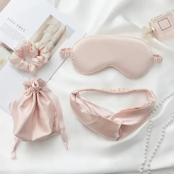 4PCS Silk Eye Mask Set with Hair Bands Storage Bag Comfortable Sleeping Mask