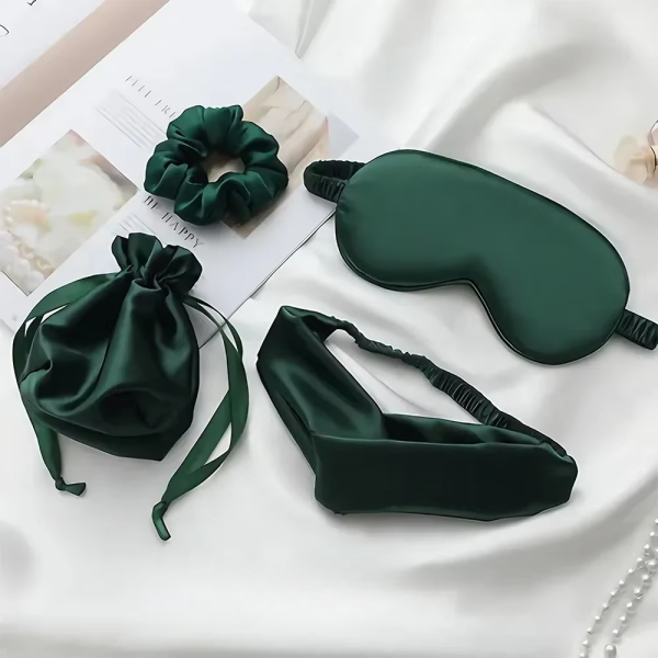 4PCS Silk Eye Mask Set with Hair Bands Storage Bag Comfortable Sleeping Mask - Image 2