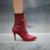 Casual Zipper Short Plush Cross-Tied PU Leather Boots - Image 7
