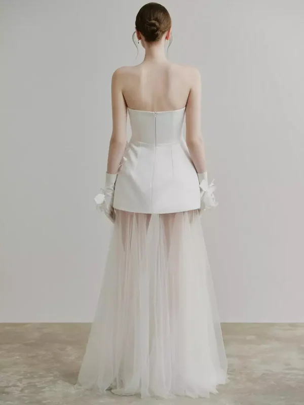 Flowers Strapless Sleeveless A-Line Bridal Short Wedding Dress - Image 5
