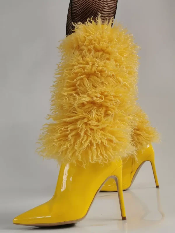 Casual Faux Fur Pointed Toe Cloth Wrapped Knee High Boots - Image 2