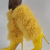 Casual Faux Fur Pointed Toe Cloth Wrapped Knee High Boots - Image 3