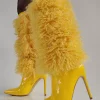 Casual Faux Fur Pointed Toe Cloth Wrapped Knee High Boots - Image 4