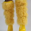 Casual Faux Fur Pointed Toe Cloth Wrapped Knee High Boots - Image 5
