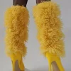 Casual Faux Fur Pointed Toe Cloth Wrapped Knee High Boots - Image 7