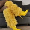 Casual Faux Fur Pointed Toe Cloth Wrapped Knee High Boots - Image 8