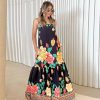 Casual Flower Print Long Backless A-line Beach Style Loose Maxi Dress