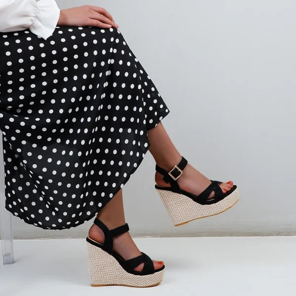 Casual Gladiator Solid Buckle Strap Wedge Sandals - Image 2