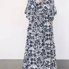 Casual Half-Sleeve Side Slit Floral Printed V-Neck Maxi Dress - Image 5
