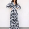 Casual Half-Sleeve Side Slit Floral Printed V-Neck Maxi Dress - Image 2