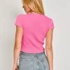 Casual Jewel Neck High Elasticity Short Sleeves With Tie Front Crop Top - Image 4