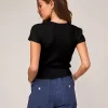 Casual Jewel Neck High Elasticity Short Sleeves With Tie Front Crop Top - Image 7