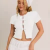 Casual Jewel Neck High Elasticity Short Sleeves With Tie Front Crop Top - Image 8
