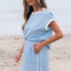 Casual Jewel Neck Short Sleeves Top And Mini Skirt Two Piece Set - Image 2