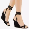 Casual Open Toe Lace Up Polyurethane Suede Wedge Sandals - Image 2
