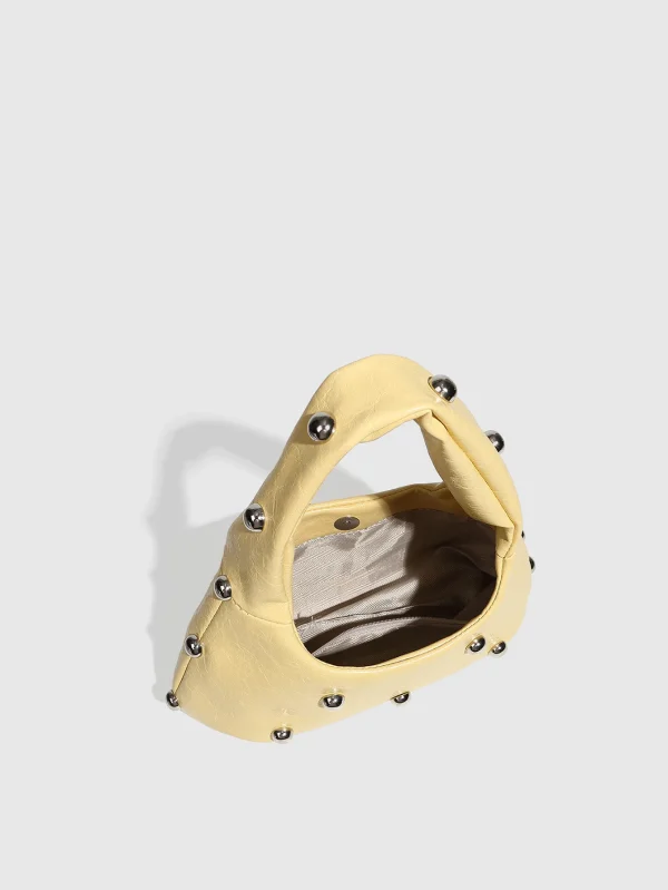 Casual Rivet Soft PU Leather Designer Hobos Half Moon Underarm Bags - Image 4