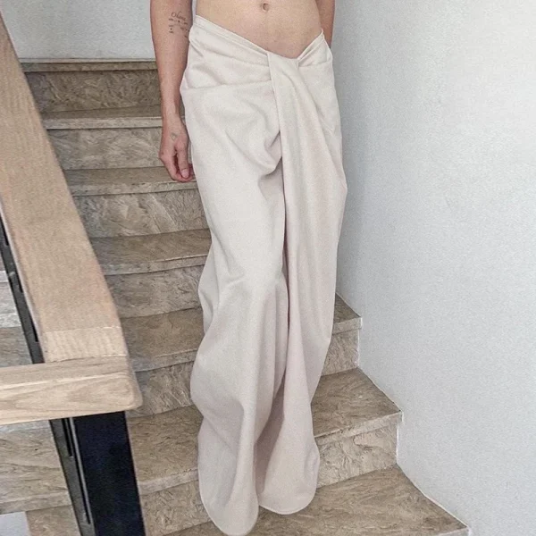 Casual Shirring Loose Fit Zipper Fly Folds Non Stretch Straight Pants - Image 3