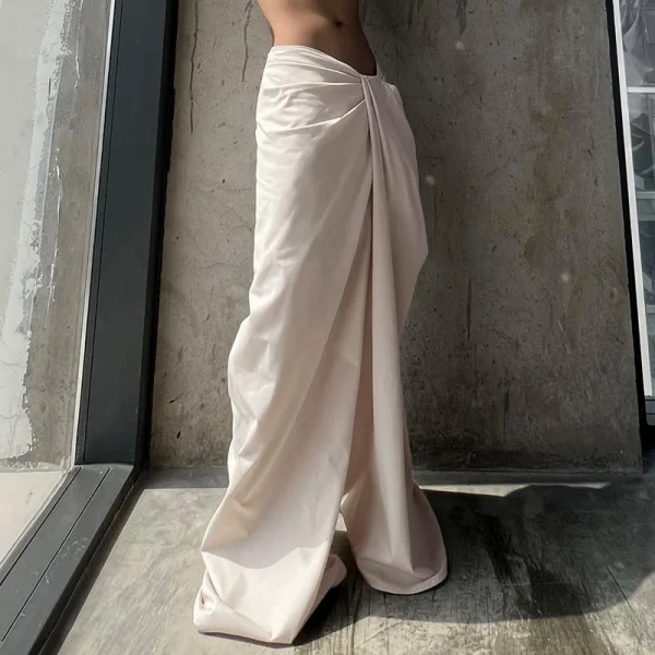 Casual Shirring Loose Fit Zipper Fly Folds Non Stretch Straight Pants - Image 5