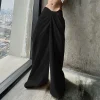 Casual Shirring Loose Fit Zipper Fly Folds Non Stretch Straight Pants - Image 8