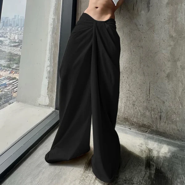 Casual Shirring Loose Fit Zipper Fly Folds Non Stretch Straight Pants - Image 8