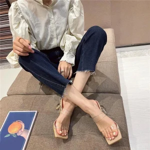 Casual Square Toe PVC Strange Style Transparent Slippers