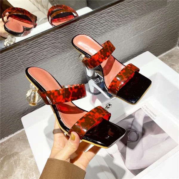 Crystal Strange Style Clear Heel Leopard Slippers - Image 2
