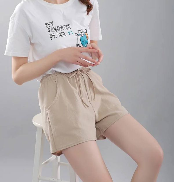 Casual Wide Leg Drawstring Cotton Elastic Waist Biker Shorts - Image 7
