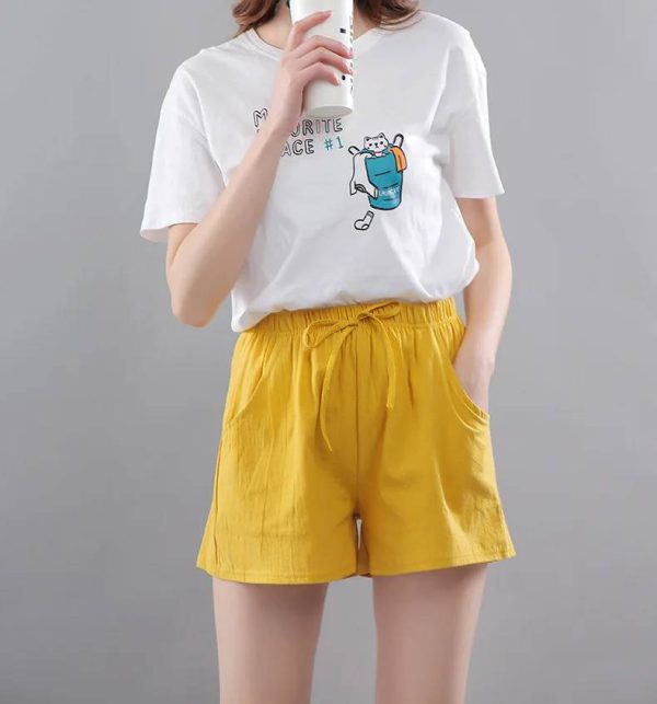 Casual Wide Leg Drawstring Cotton Elastic Waist Biker Shorts